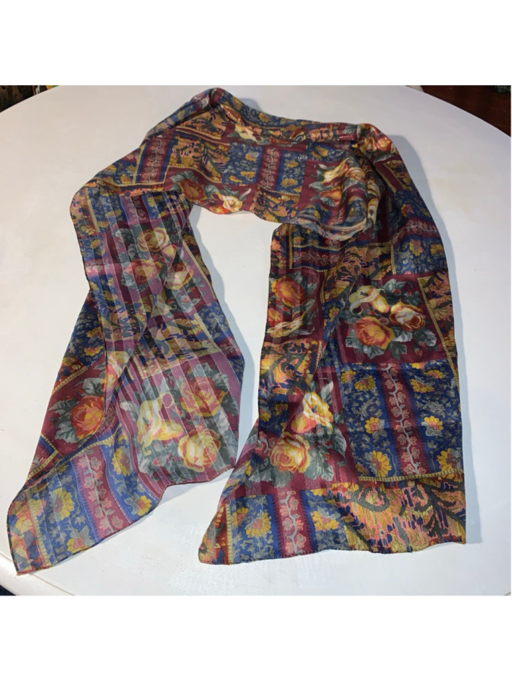 Women's Unbranded Red Blue Floral Patchwork Scarf One Size